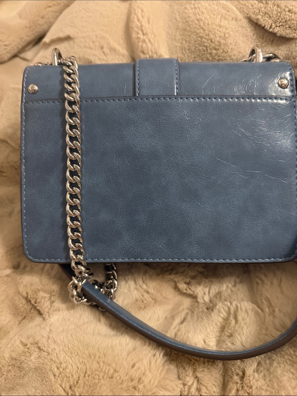 Michael Kors Denim Blue Studded MK Logo Chain Crossbody - Picture 4 of 6